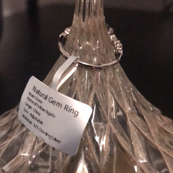 925 Sterling Silver Natural Yellow Agate Ring - Picture 3 of 4